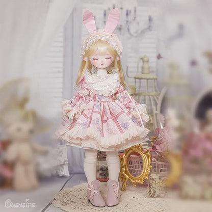 ShugaFairy 1/4 BJD Doll Beryl - Sakura Theme Sleep Eyes Resin Body Full Set with Bunny Ears & Outfit