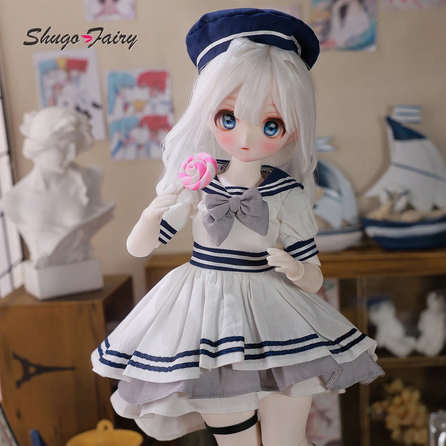 ShugaFairy Makoto C 1/4 BJD Navy Officer - Elf Pointed Ears Sailor Uniform & Anime Face Full Poseable Set | Elite Collection