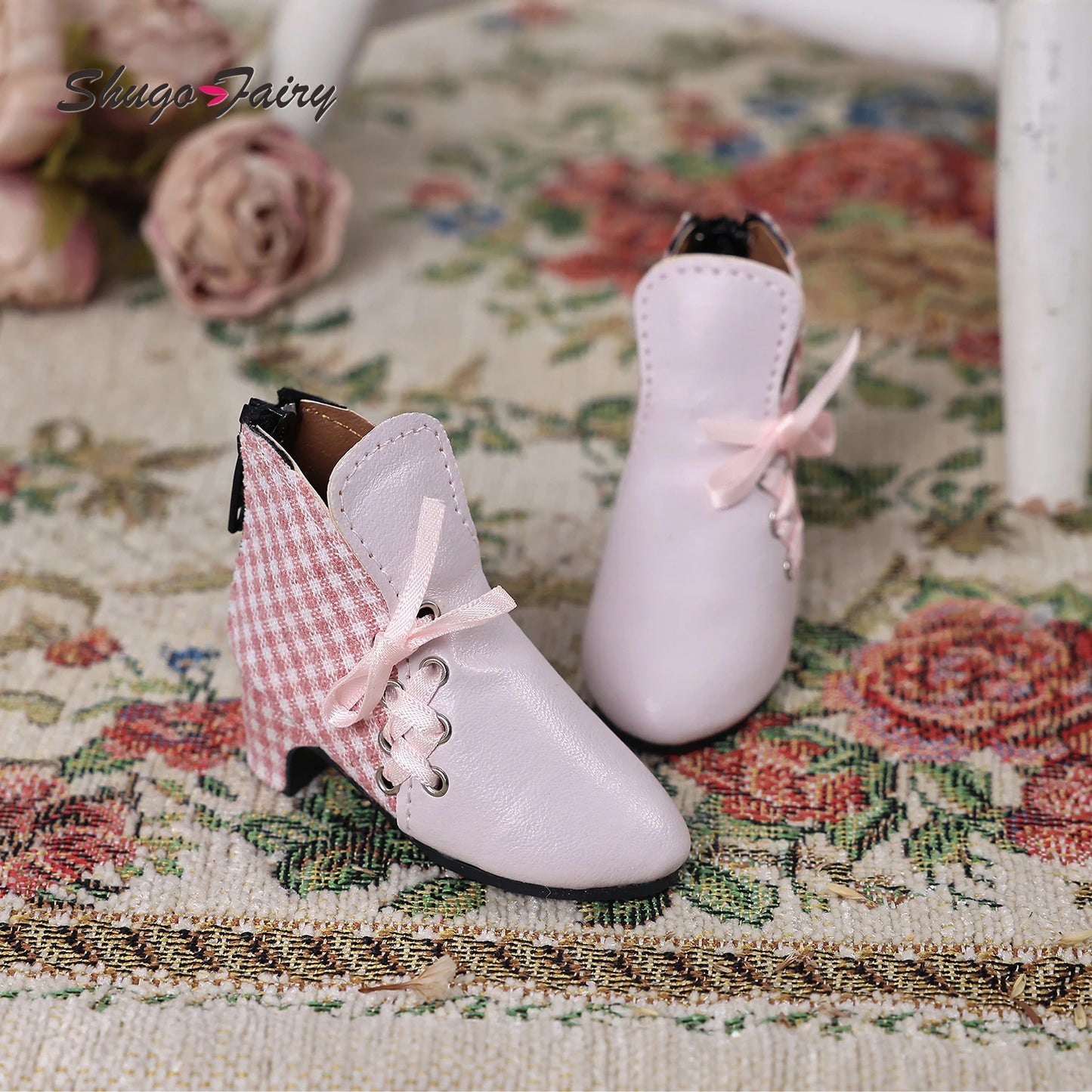 Bjd Doll Shoes 1/4 Fits Luts Body Suede Check Patchwork Chelsea Shoes for High-heeled WX4-141 Bjd Doll Accessories Shugafairy