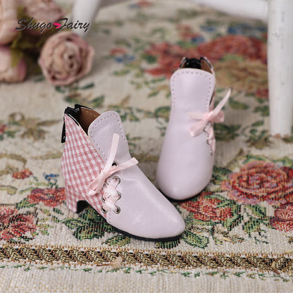 Bjd Doll Shoes 1/4 Fits Luts Body Suede Check Patchwork Chelsea Shoes for High-heeled WX4-141 Bjd Doll Accessories Shugafairy
