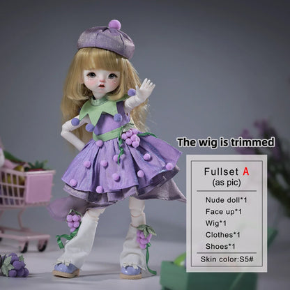 Qiqi A 1/6 BJD Doll - Baby Face Purple Princess Grape Sweet Lolita Style Korean Anime Ball-Jointed Doll Full Set | ShugaFairy