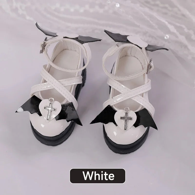 BJD Shoes 1/4 Halloween Thanksgiving Fashion Leather Shoes Red Heart Angel Wing Pattern Colorful Jointed Doll Accessories