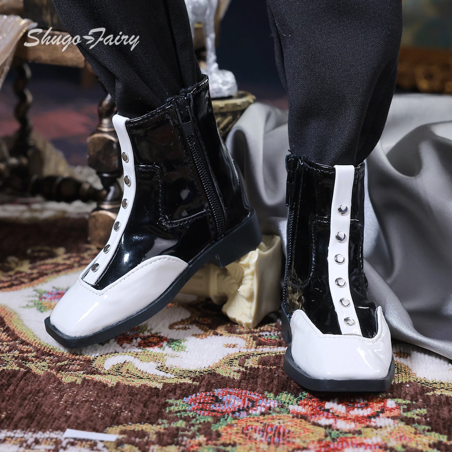 Bjd Shoes 1/3 Yunus Body 10.3cm Elegant and Fashionable Figure Shoes  Shiny Leather Ankle Boots Doll Accessories