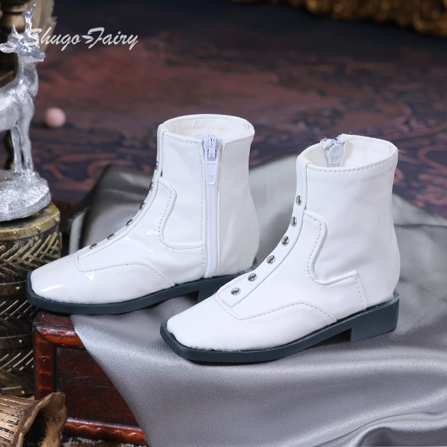 Bjd Shoes 1/3 Yunus Body 10.3cm Elegant and Fashionable Figure Shoes  Shiny Leather Ankle Boots Doll Accessories