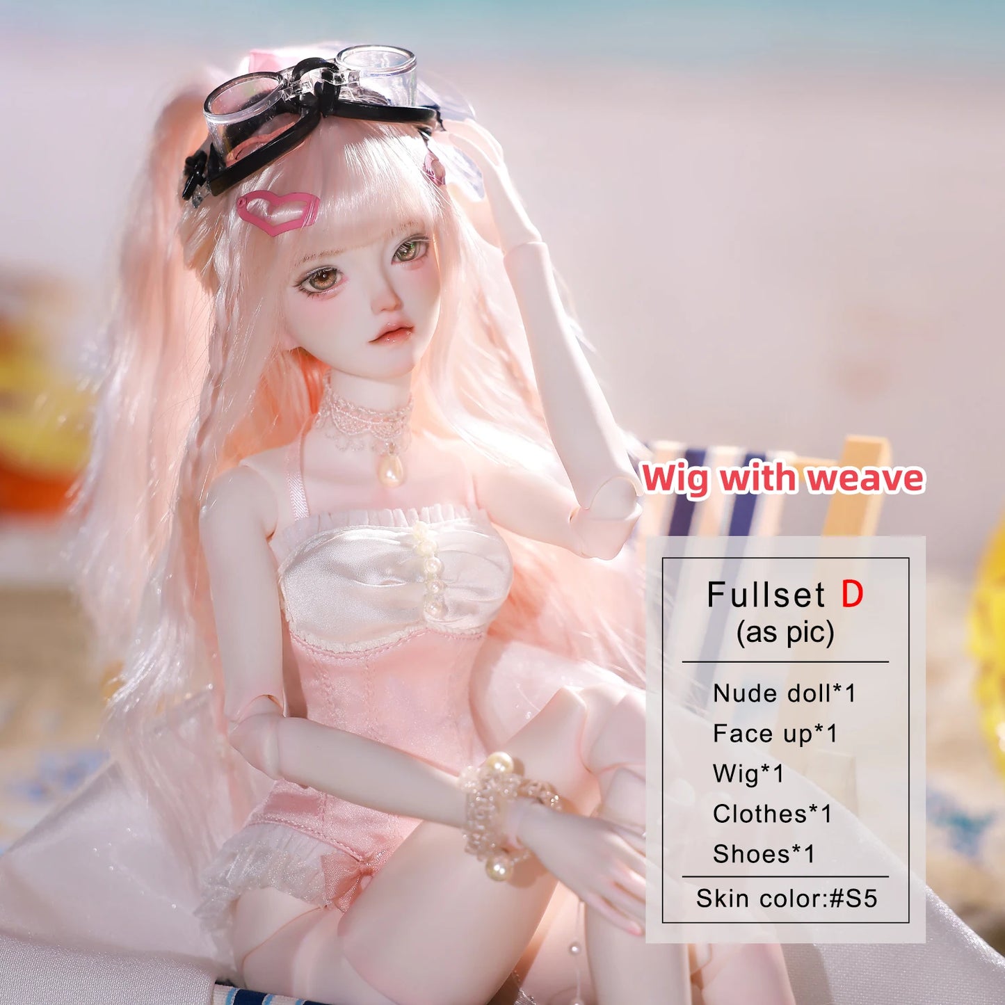 BJD Doll 1/4 Julia D Full Set with Ballet Beach Outfits Pink Wig Full Bust Body Swimsuit Ball Jointed Doll Shugafairy