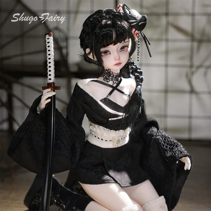 Kikyou E 1/4 BJD Armed Princess - Yakuza Mafia Style Japanese Silk Wafuku & Thigh High Full Set  | Shugafairy Y2K Retro