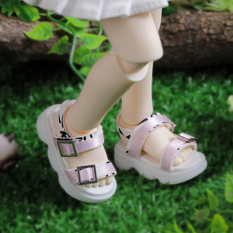 BJD Shoes 1/6 Yosd Body 5.3cm Casual Sandals White Base Pink Embellishment Doll Accessories