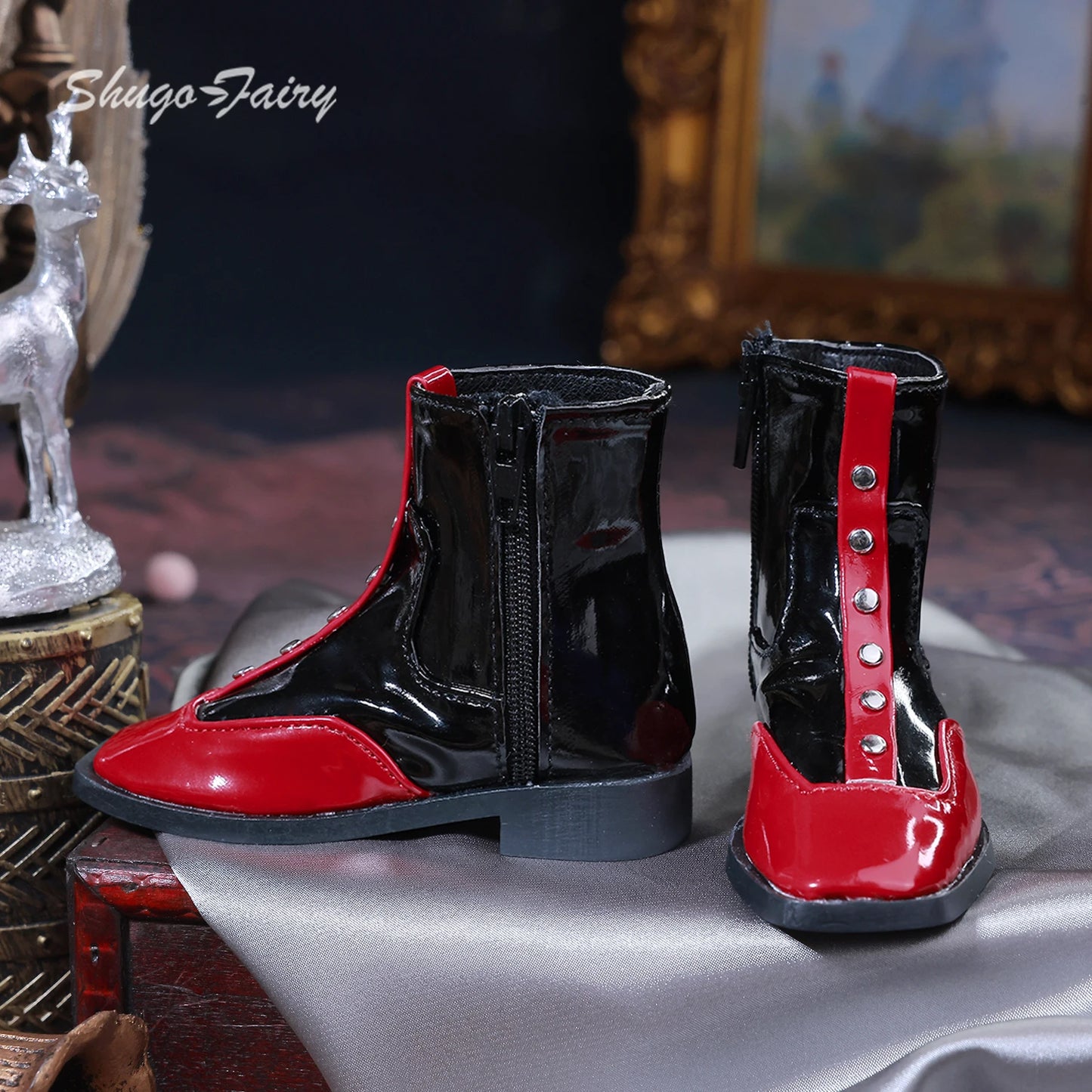 Bjd Shoes 1/3 Yunus Body 10.3cm Elegant and Fashionable Figure Shoes  Shiny Leather Ankle Boots Doll Accessories
