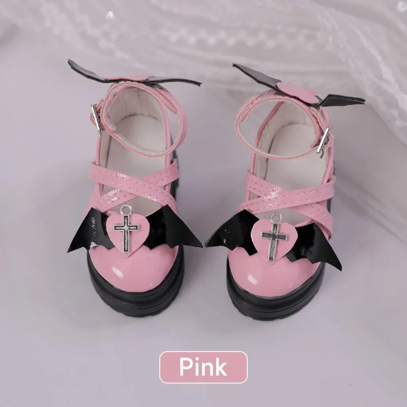 BJD Shoes 1/4 Halloween Thanksgiving Fashion Leather Shoes Red Heart Angel Wing Pattern Colorful Jointed Doll Accessories