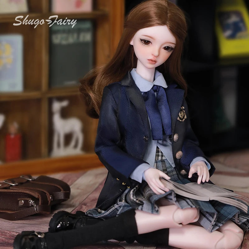 Celia Bjd Doll 1/4 Fullset Barly Royal College JK Uniform Blue Suit Pleated Shirt Mary Jane Shoes Toy for Girl Shugafairy