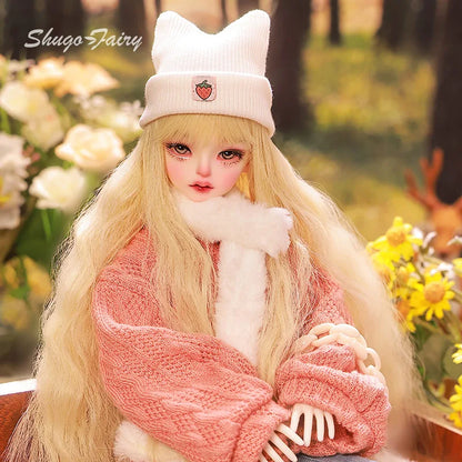 Bee BJD Doll 1/4 MioA Fullset Warm Winter Bright Pink Sweater Skinny Denim Skirt Wool Scrafs Sweet Toy for Girls Shugafairy