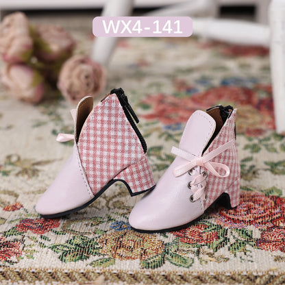 Bjd Doll Shoes 1/4 Fits Luts Body Suede Check Patchwork Chelsea Shoes for High-heeled WX4-141 Bjd Doll Accessories Shugafairy