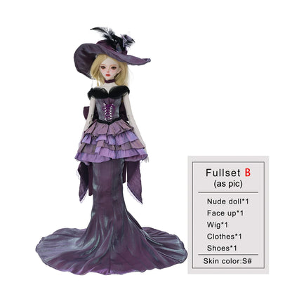 ShugaFairy Dendro B 1/4 BJD - Noble Court Gown with Feathered Hat Purple Silk Godmother Collectible Resin Full Set