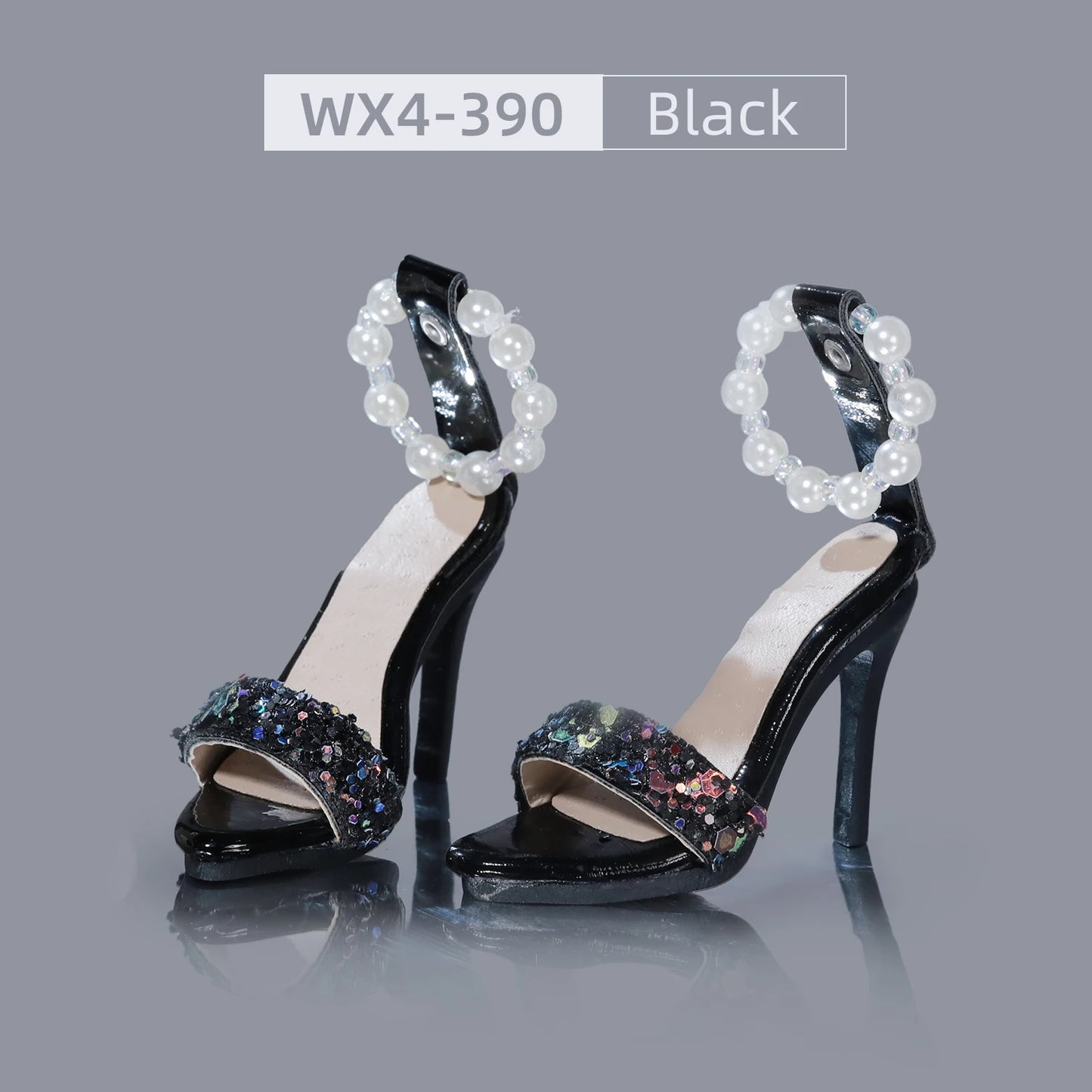 BJD Shoes 1/4 Handmade Pearl Glitter Slim Heel Sandals - High Heel Shoes for 1/4 Dolls WX4-390 Elegant Doll Foot Accessories