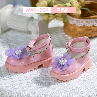 Shuga Fairy Bjd 1/4 Shoes for Female Mini Toy Cute Flower Leather Shoes Block Heel Shoe WX4-224 Bjd Accessories