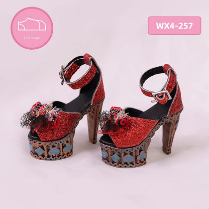 BJD Shoes 1/4 for Minifee Miwa Girl Moe Line Body Black and Red Retro High Heels Shoes Doll Accessories