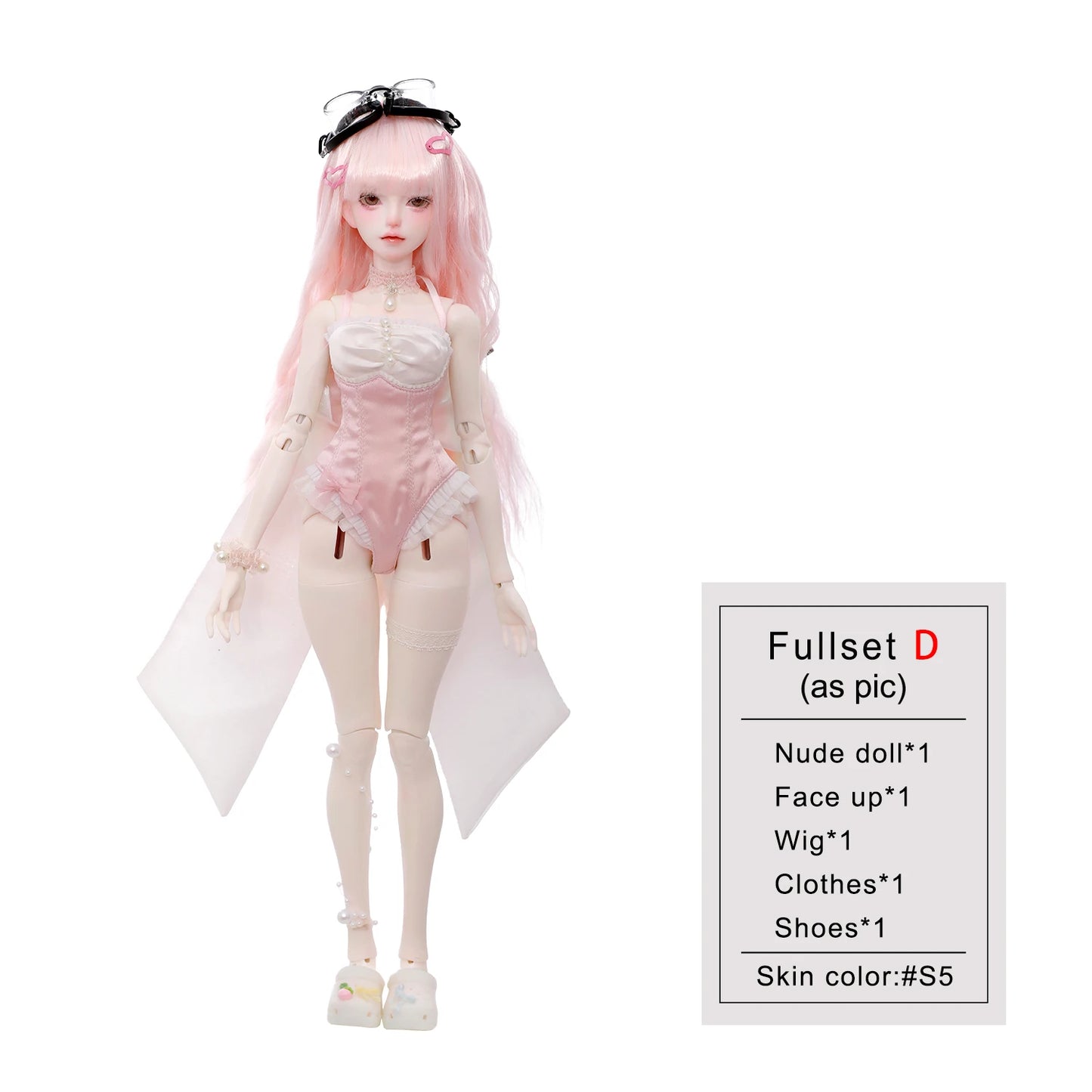 BJD Doll 1/4 Julia D Full Set with Ballet Beach Outfits Pink Wig Full Bust Body Swimsuit Ball Jointed Doll Shugafairy