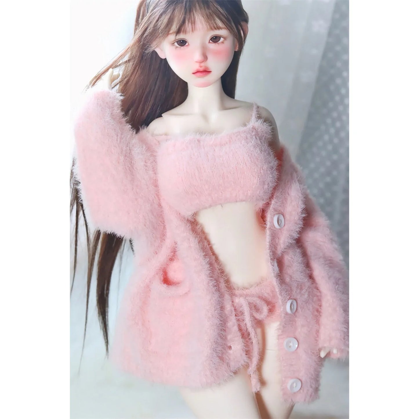 1/3 1/4 in stock fluffy outfits cardigan+ vest+ pants clothes set 58-65cm puyoodoll BJD