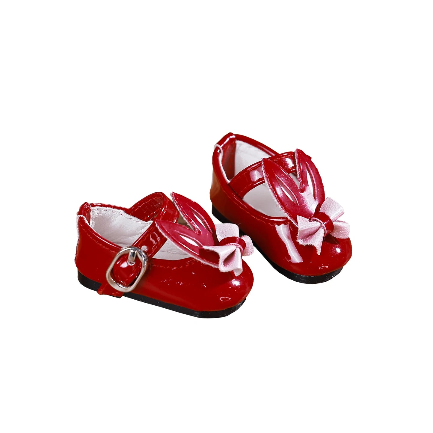 BJD Shoes 1/6 Rabbit Ear Element Mini Red Flat Leather Shoes Ball Jointed Doll Accessories