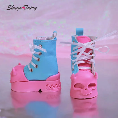 Shuga Fairy Halloween BJD Shoes for 1/4 Mini Toy High Boots Black and Pink Colors Shoes for UNA BJD Accessories WX4-299