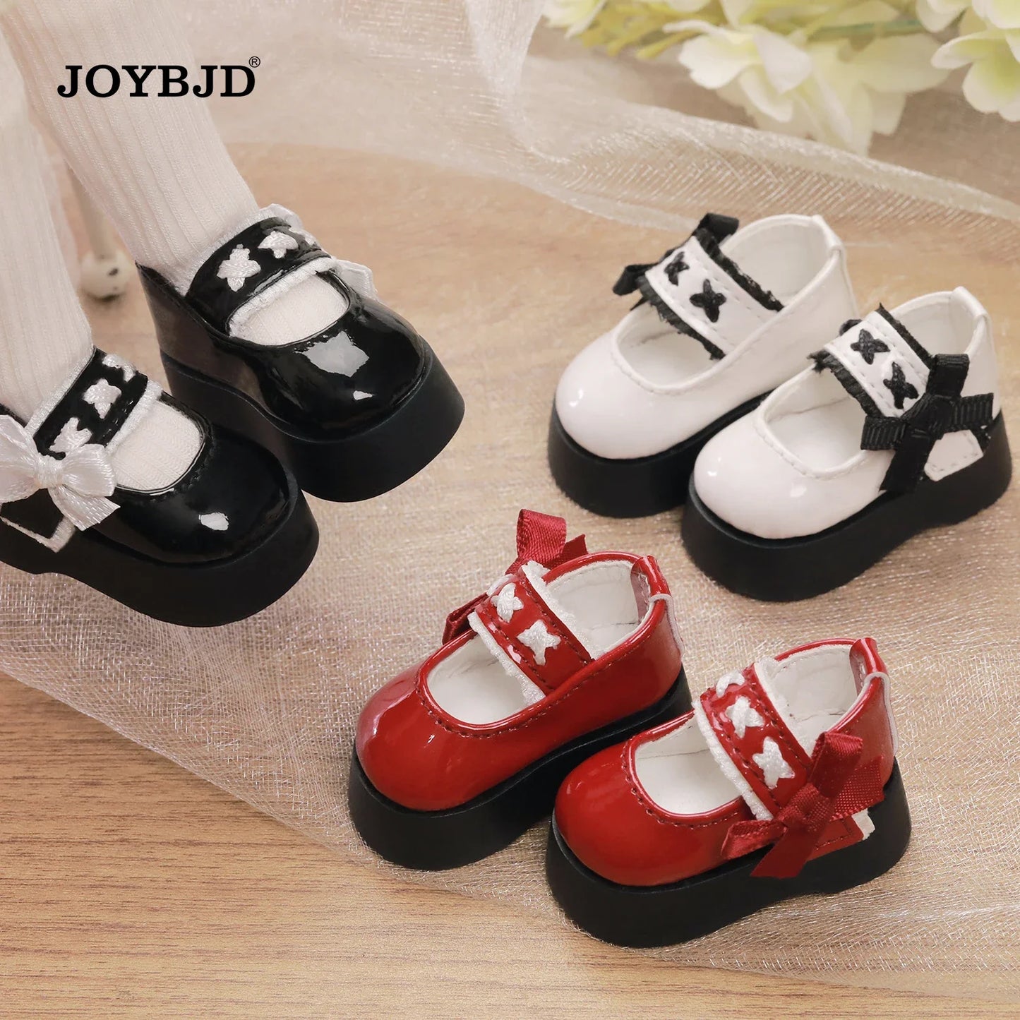 Bjd Dolls Shoes 1/6 BJD Glossy Platform  Lace Mary Jane Shoes Flat Heel Feet for YOSD Body Art Doll Accessories JOYBJD