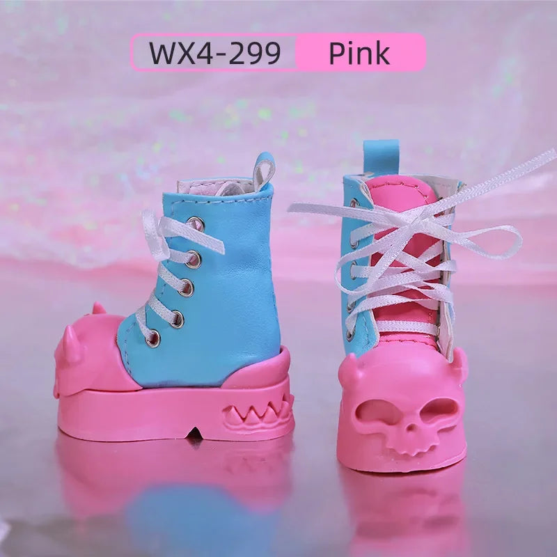 Shuga Fairy Halloween BJD Shoes for 1/4 Mini Toy High Boots Black and Pink Colors Shoes for UNA BJD Accessories WX4-299
