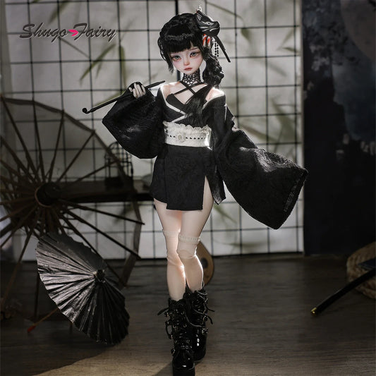 Kikyou E 1/4 BJD Armed Princess - Yakuza Mafia Style Japanese Silk Wafuku & Thigh High Full Set  | Shugafairy Y2K Retro