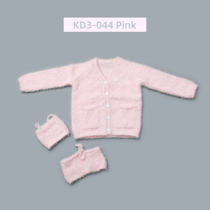 1/3 1/4 in stock fluffy outfits cardigan+ vest+ pants clothes set 58-65cm puyoodoll BJD