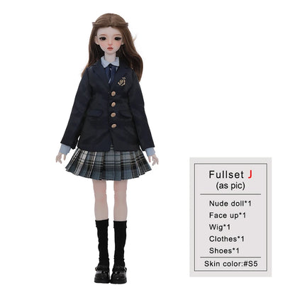 Celia Bjd Doll 1/4 Fullset Barly Royal College JK Uniform Blue Suit Pleated Shirt Mary Jane Shoes Toy for Girl Shugafairy