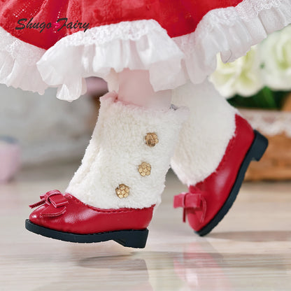 BJD Shoes 1/6 Red Fashion Low-heeled Shoes WX6-268 MLeather Upper Plush Collar Doll Accessories Suitable for YOSD Body