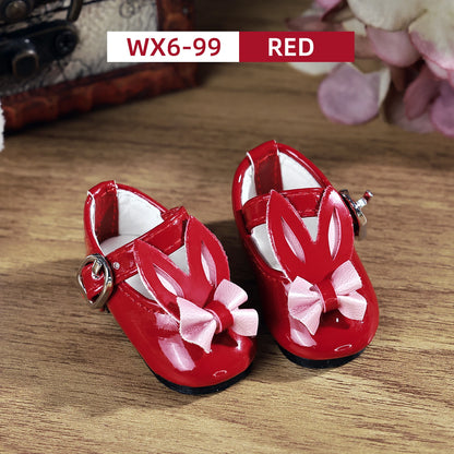 BJD Shoes 1/6 Rabbit Ear Element Mini Red Flat Leather Shoes Ball Jointed Doll Accessories