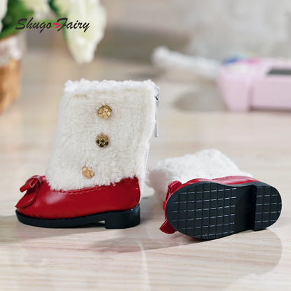 BJD Shoes 1/6 Red Fashion Low-heeled Shoes WX6-268 MLeather Upper Plush Collar Doll Accessories Suitable for YOSD Body