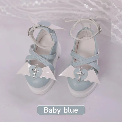 BJD Shoes 1/4 Halloween Thanksgiving Fashion Leather Shoes Red Heart Angel Wing Pattern Colorful Jointed Doll Accessories
