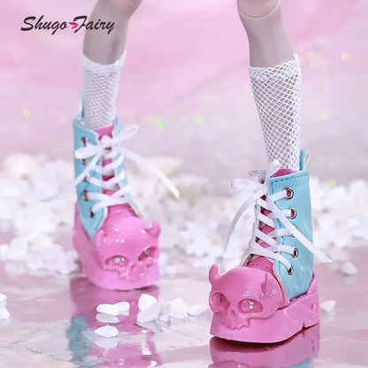 Shuga Fairy Halloween BJD Shoes for 1/4 Mini Toy High Boots Black and Pink Colors Shoes for UNA BJD Accessories WX4-299