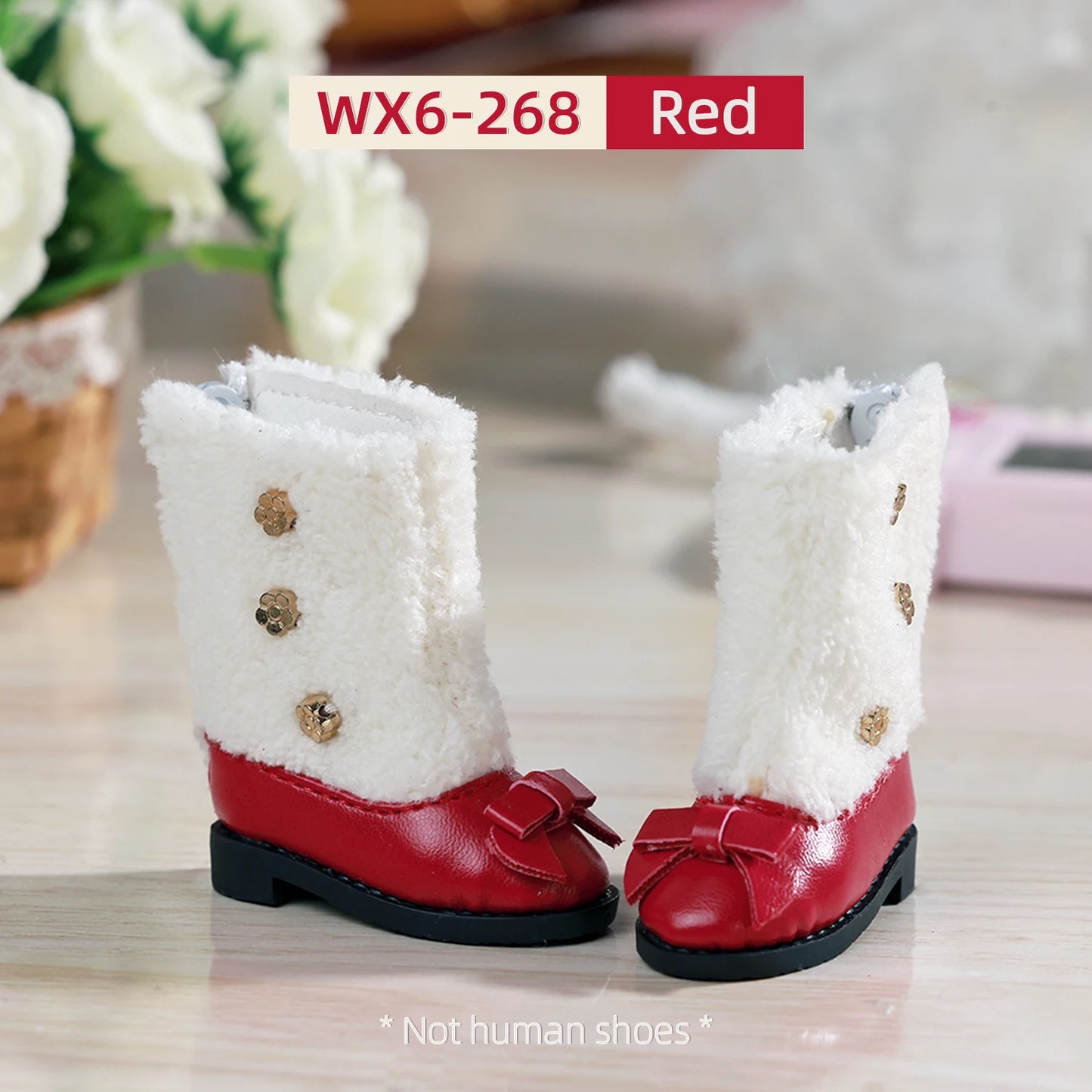 BJD Shoes 1/6 Red Fashion Low-heeled Shoes WX6-268 MLeather Upper Plush Collar Doll Accessories Suitable for YOSD Body
