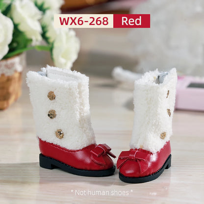 BJD Shoes 1/6 Red Fashion Low-heeled Shoes WX6-268 MLeather Upper Plush Collar Doll Accessories Suitable for YOSD Body